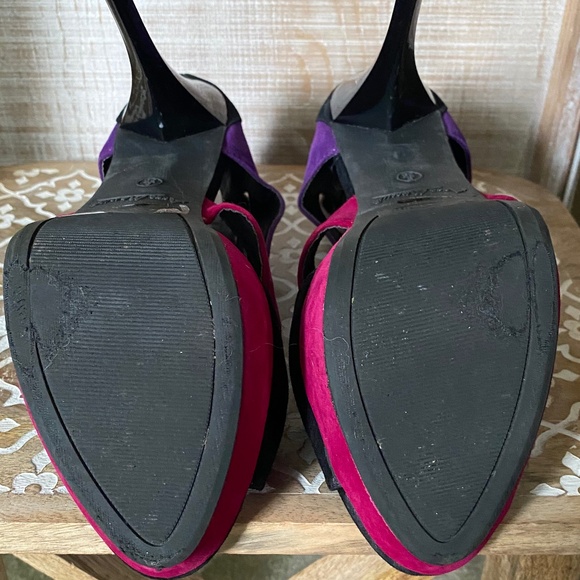 Strappy Faux Suede Heels in Purple, Taupe, Fushcia and Black, Size 8 - Picture 5 of 13
